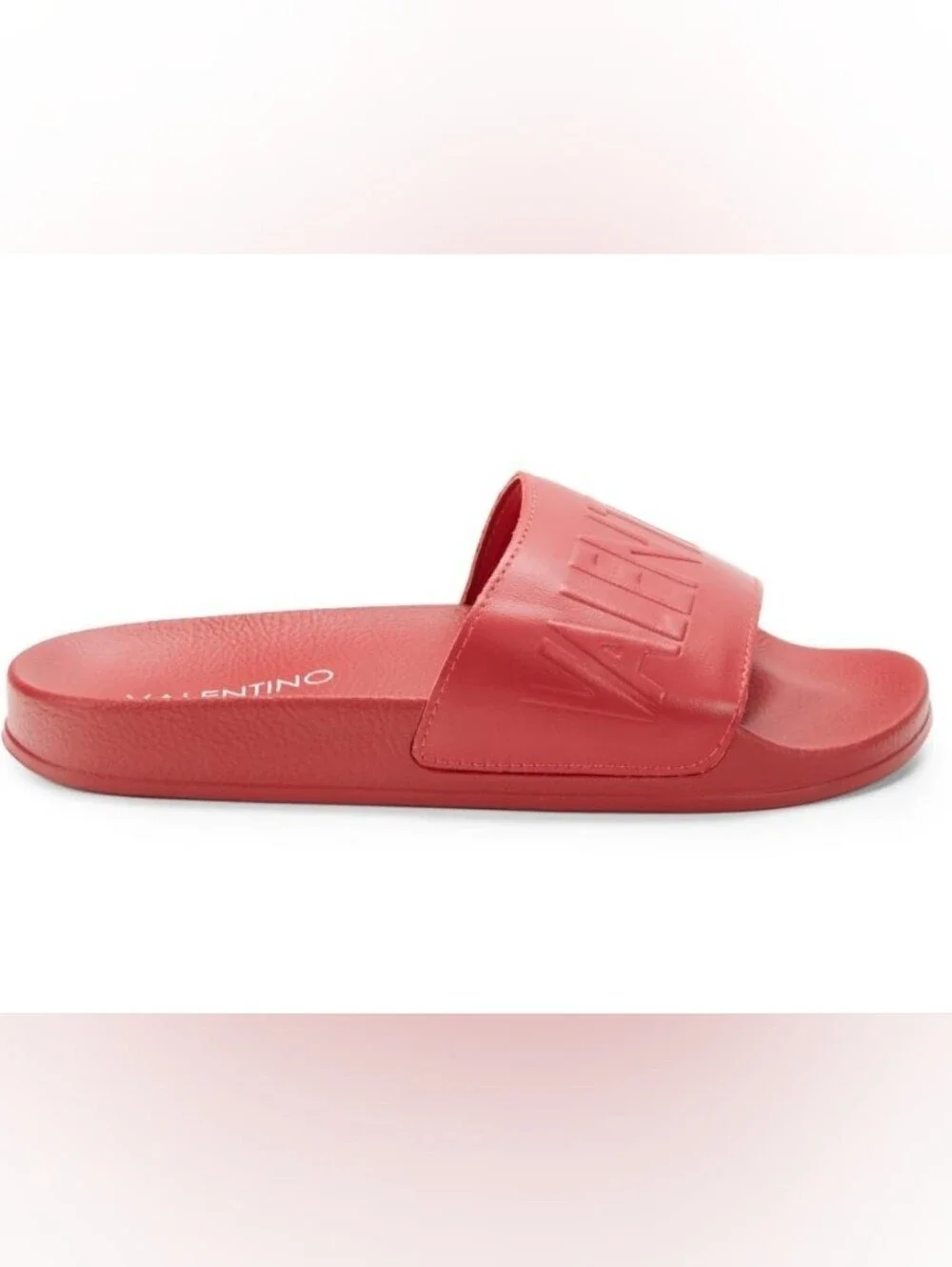 Valentino Dark Red Embossed Leather Logo Leo Slide, EU 42, M 9, EUC